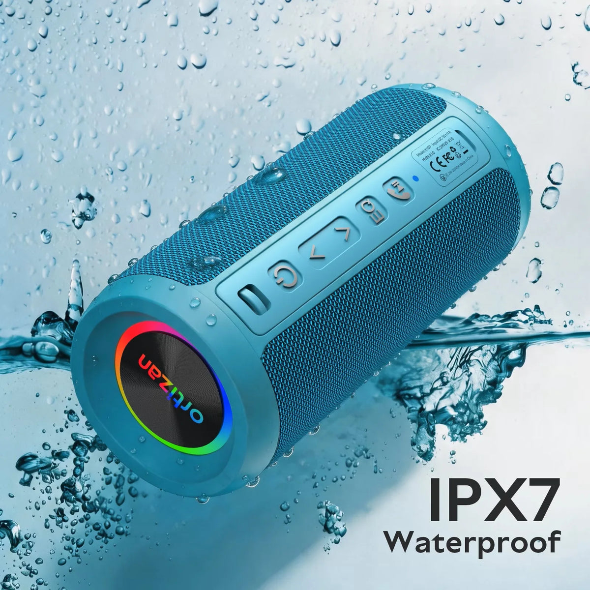 Portable Bluetooth Speaker ,24W Loud Bass for Pool Parties & Outdoor Adventures, IPX7 Waterproof, Beat-Synced LED Lights, Wireless Stereo Pairing