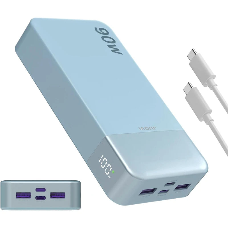 JUOVI 90W Portable Power Bank, 20000mAh Quick Charge Power Bank, Charger with 2 USB-C Ports and 2 USB-A, Battery Bank for MacBook, iPhone 17/16/15 Series, Galaxy