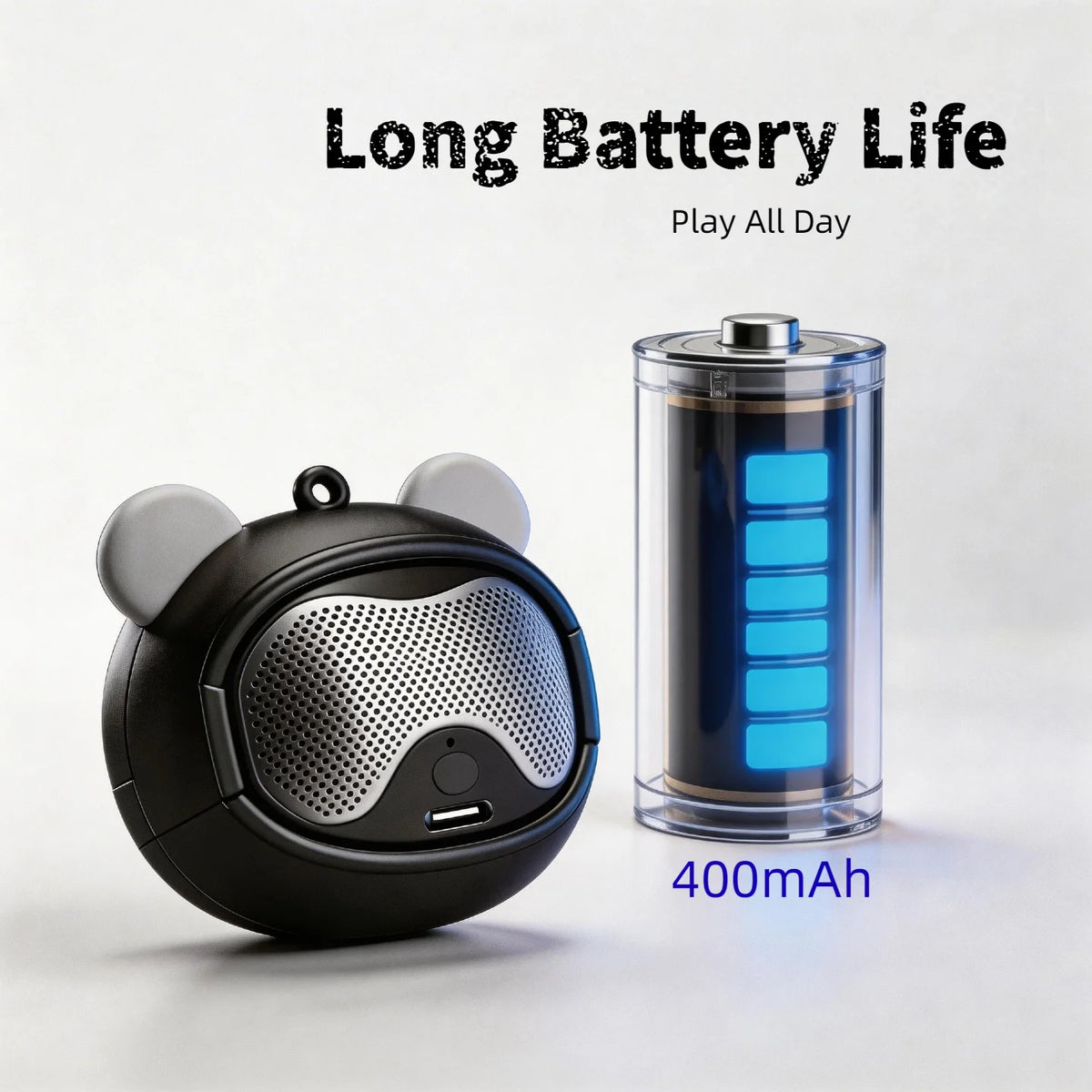 Mini Bluetooth Speaker 5.3 Cute Bear Cartoon Portable Wireless Speaker 28mm Driver HiFi Sound Type-C Rechargeable Outdoor Music Player with Hook