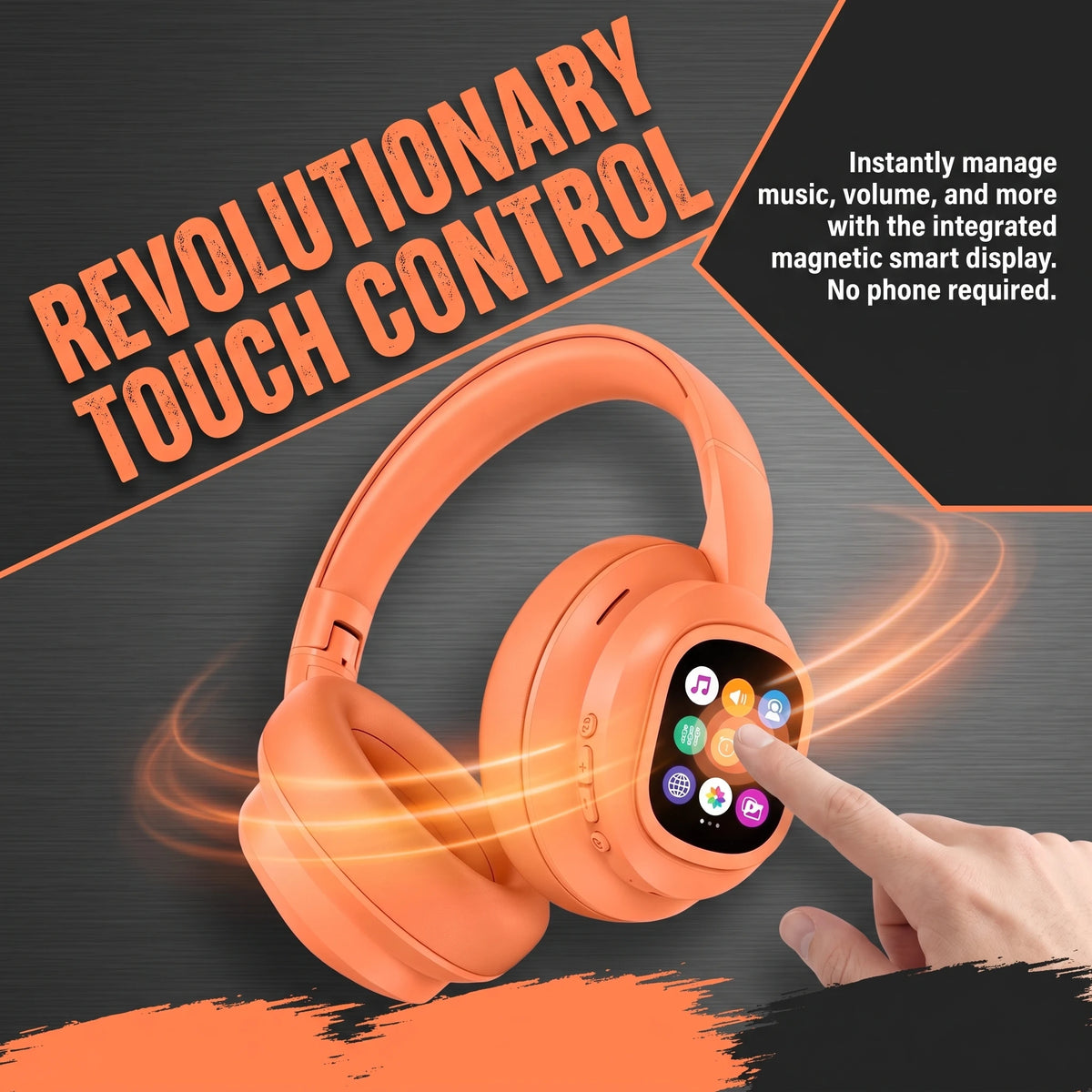 Over‑Ear Bluetooth Headphones with Detachable Magnetic Touch Screen, Wireless Headset, Noise Cancelling, Hi‑Fi Stereo Sound, Foldable Headphone for Phone, PC