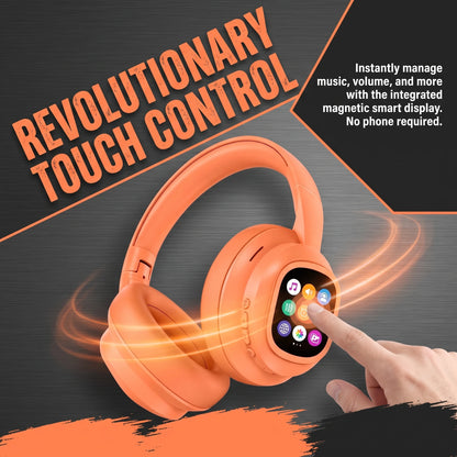 Over‑Ear Bluetooth Headphones with Detachable Magnetic Touch Screen, Wireless Headset, Noise Cancelling, Hi‑Fi Stereo Sound, Foldable Headphone for Phone, PC