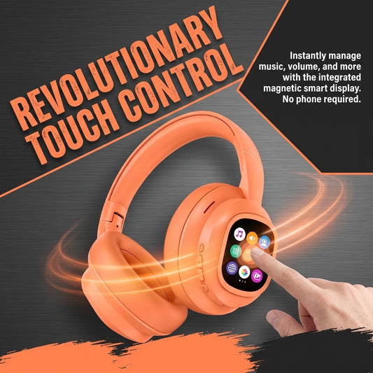Over‑Ear Bluetooth Headphones with Detachable Magnetic Touch Screen, Wireless Headset, Noise Cancelling, Hi‑Fi Stereo Sound, Foldable Headphone for Phone, PC