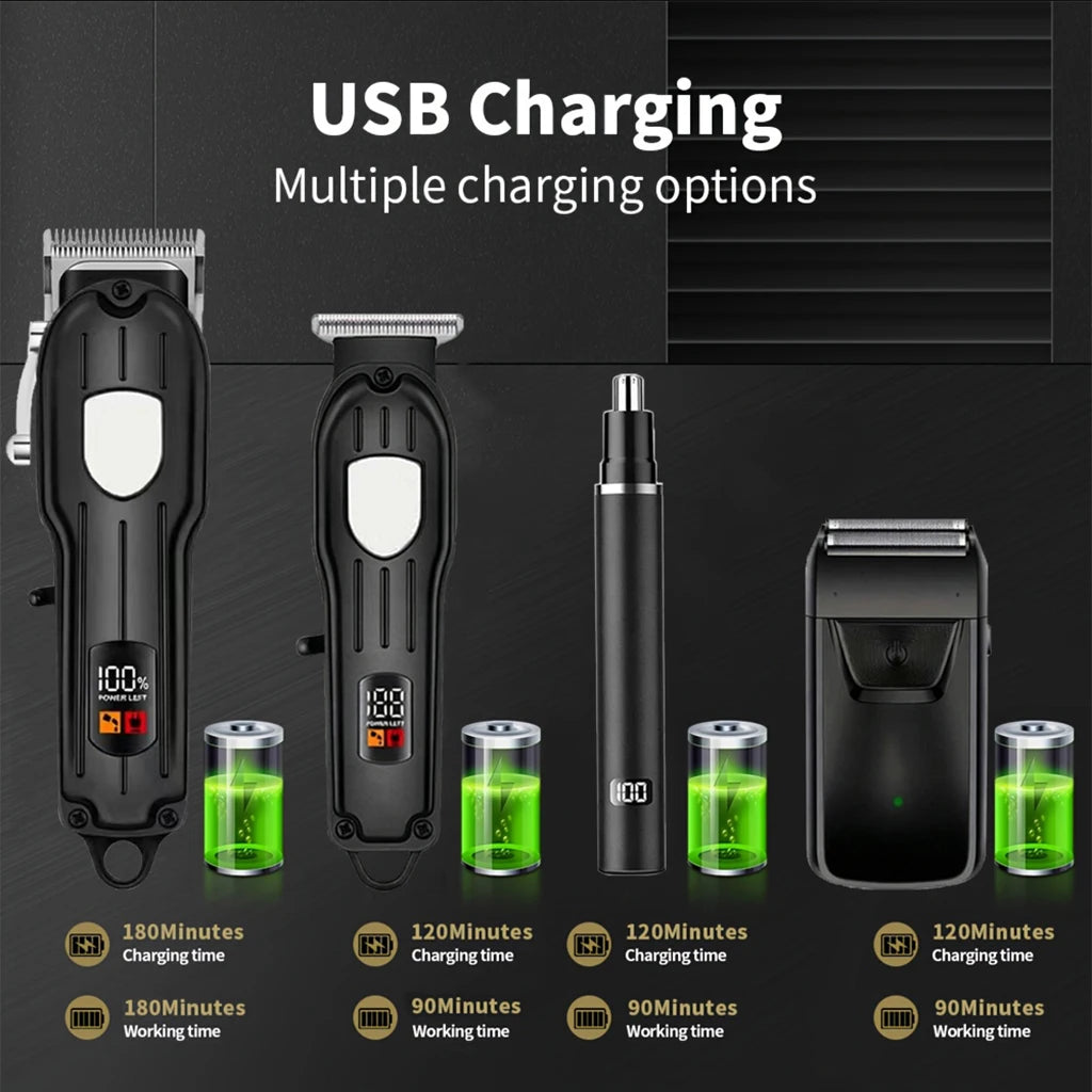 Professional Cordless Hair Clipper Set with LCD Display, Rechargeable Electric Trimmer for Men, Beard & Nose Hair Trimmer All-in-One Grooming Kit , Barber Tools with Combs & Scissors - Perfect Gift for Him
