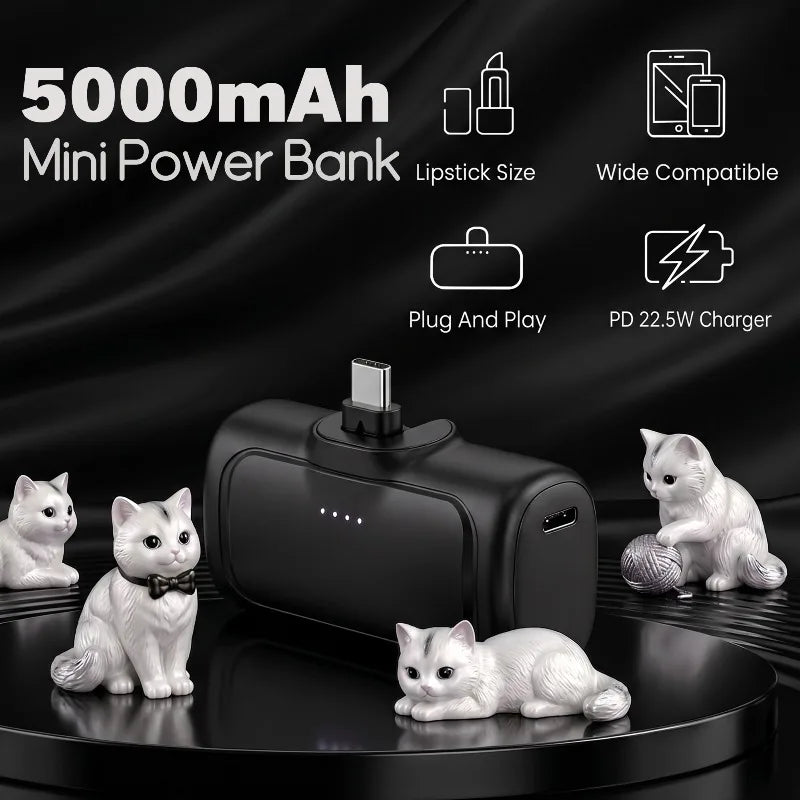 2-in-1 PD 22.5W Mini Power Bank 5000mAh, Compact Portable High Capacity External Battery Universal Charger for Travel Outdoor iPhone Samsung Android Smartphones