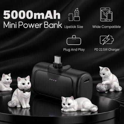 2-in-1 PD 22.5W Mini Power Bank 5000mAh, Compact Portable High Capacity External Battery Universal Charger for Travel Outdoor iPhone Samsung Android Smartphones