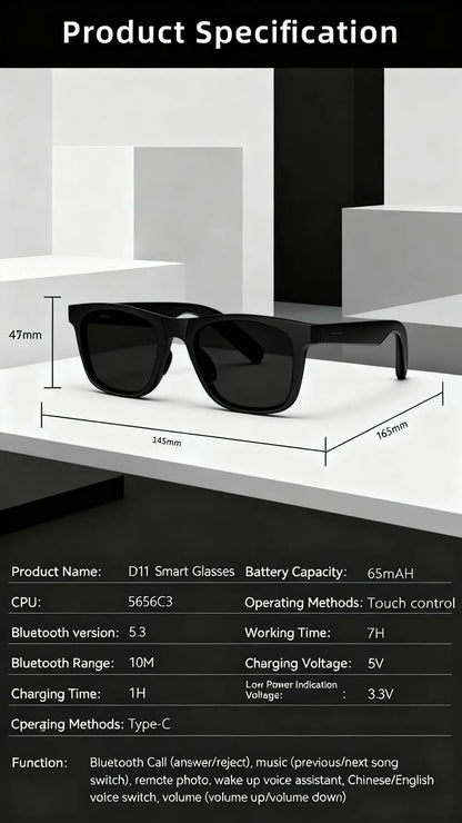 New D11 Smart Glasses Wireless Calling Music Play Bluetooth With Microphone Glasses Speaker Hands-Free Headphones Motion Stereo
