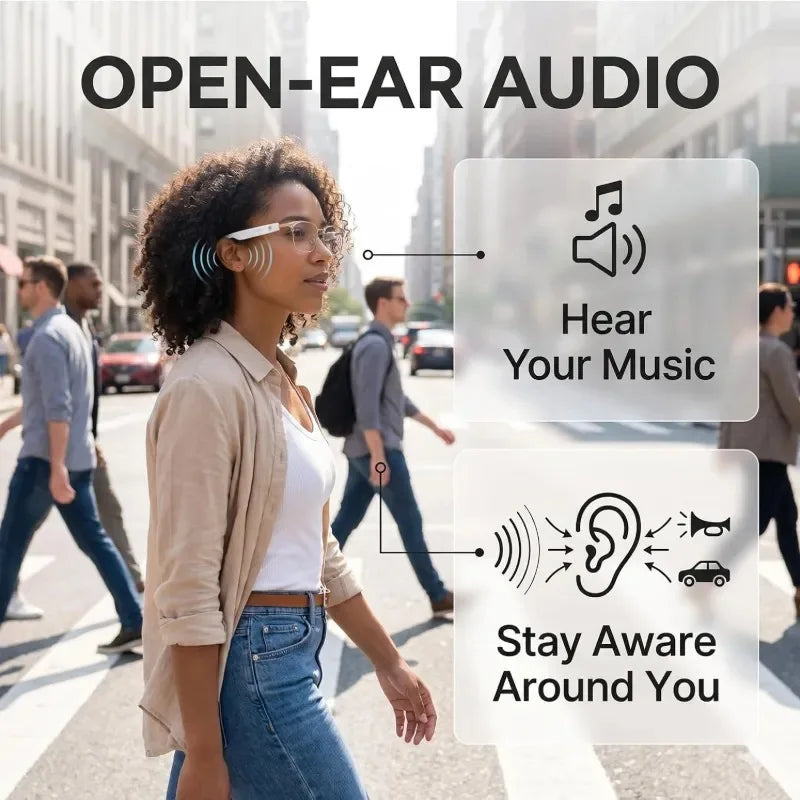 Adaptive Lens Open‑Ear Audio Glasses, Bluetooth Smart Sunglasses with Color‑Changing Lenses, Hands‑Free Calls, Music & Voice Assistant, Unisex Eyewear for Daily Work & Outdoor Scenarios