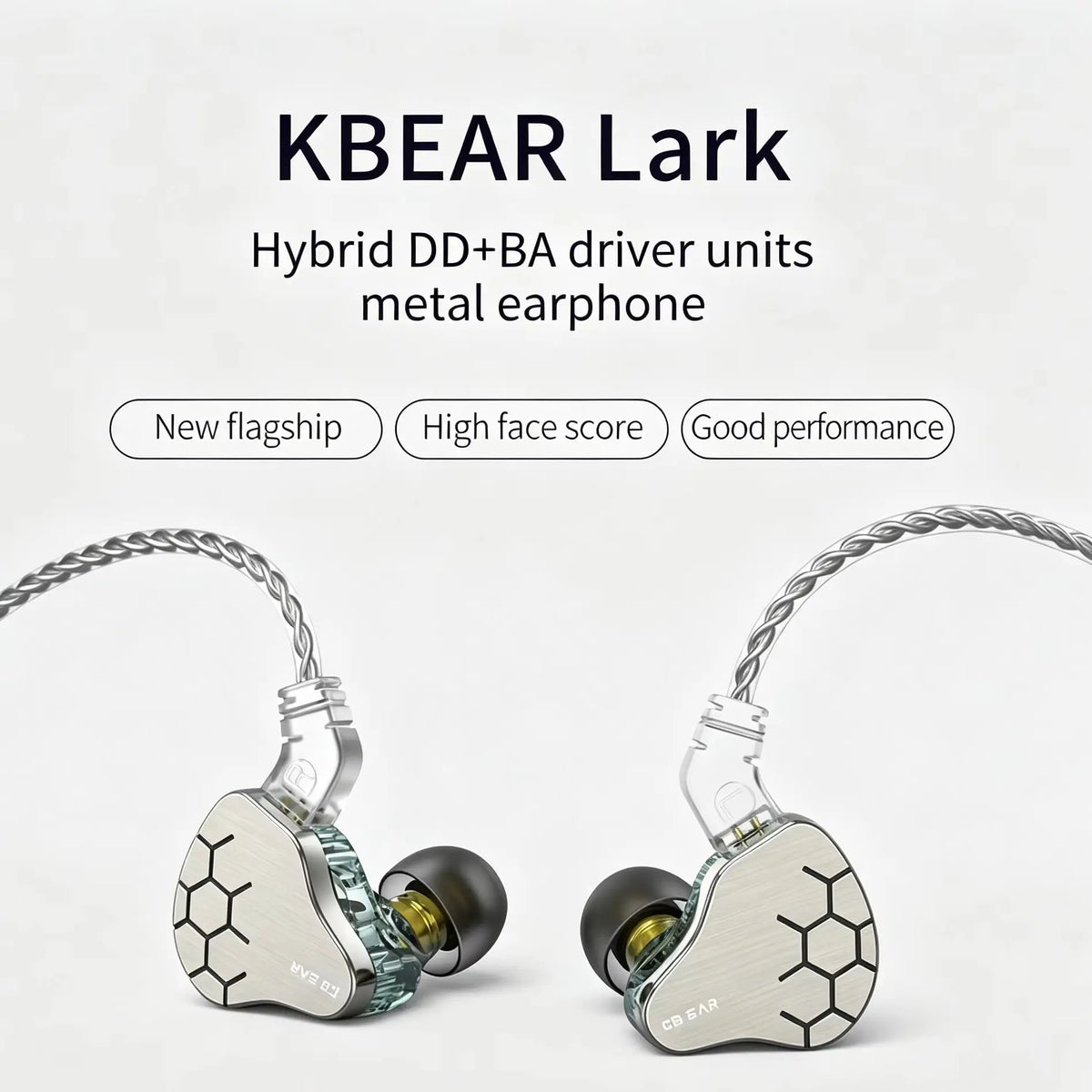 KBEAR Lark 1DD+1BA Hybrid IEM HiFi Earphones Zinc Alloy Shell 10mm Dynamic Driver Wired Headphones with Detachable 2Pin for Audiophile & Studio