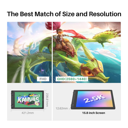 HUION Kamvas 16 (Gen 3) Drawing Tablet with Screen 15.8 Inch Canvas Glass Graphic Drawing Monitor 99%sRGB 16384 PenTech 4.0