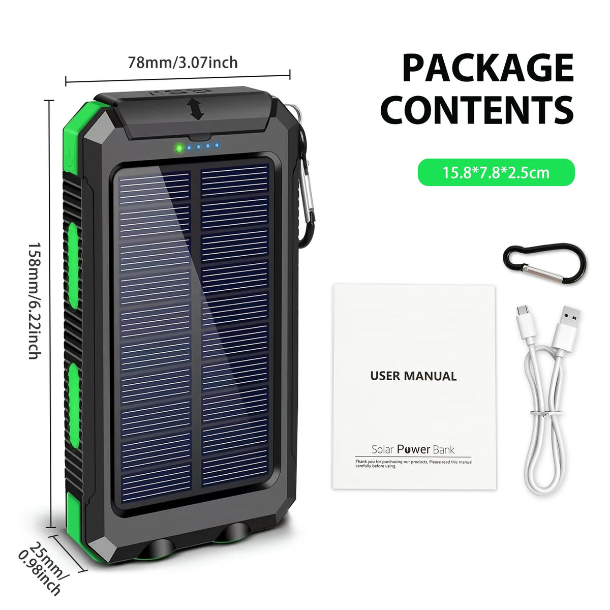 30000mAh Solar Power Bank Portable Dual 5V USB Ports 2 LED Light Flashlight Fast Charging for iPhone Samsung Tablets