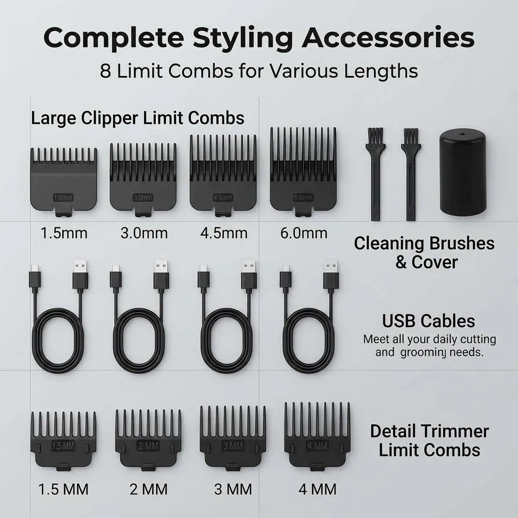 4 in 1 Men's Hair Clipper Set, Cordless Electric Trimmer, Foil Shaver & Nose Trimmer Kit,Beard Cutter, USB Rechargeable Grooming Kit with LED Display, Multiple Guide comb