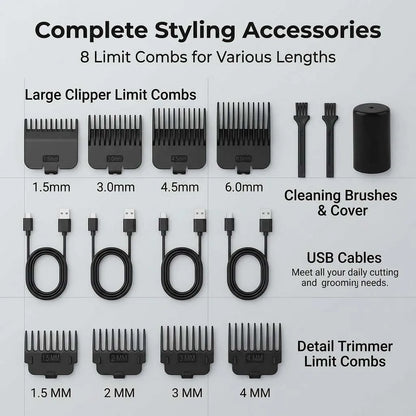 4 in 1 Men's Hair Clipper Set, Cordless Electric Trimmer, Foil Shaver & Nose Trimmer Kit,Beard Cutter, USB Rechargeable Grooming Kit with LED Display, Multiple Guide comb
