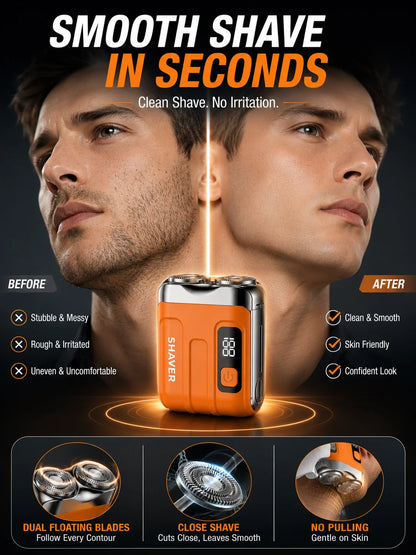 Mini Electric Shaver for Men Portable Rechargeable Beard Shaver USB-C Waterproof Dual Blade Razor with LED Display Travel