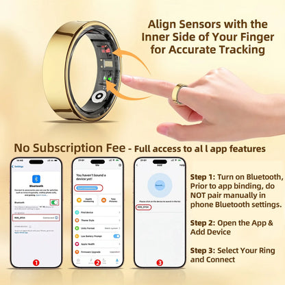 Smart Health Ring Body Temp Heart Rate Blood Oxygen Sleep Monitor 5ATM Waterproof Bluetooth 5.2 with Charging Case QRing APP