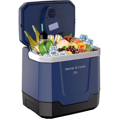 35 QT (33 L) Electric Cooler Warmer, 12V Portable Car Refrigerator, Plug In Cooler with Locking Handle, 110V for Cars, Trucks, RVs & Home, Grey