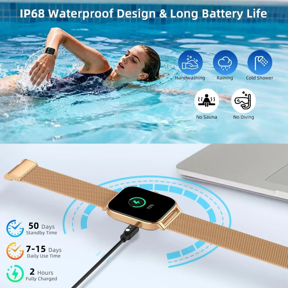 Women's Fitness Tracker Smartwatch: Waterproof Bluetooth Activity Monitor with Heart Rate and SpO2 for Android/iPhone