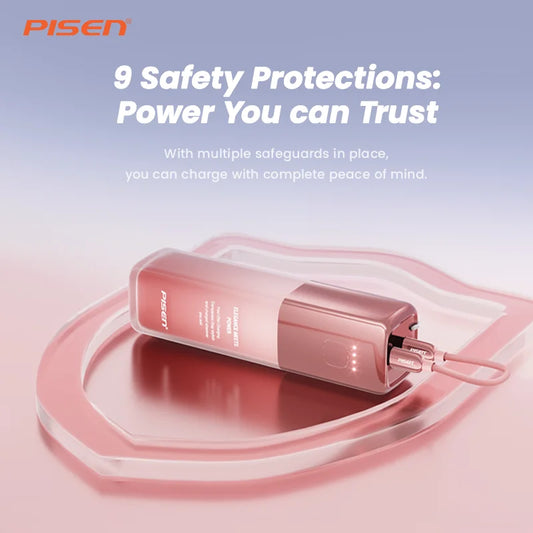 PISEN GlamVolt 5000mAh 30W Power Bank with Built-in USB-C Cable, 2-in-1 Wall Charger & Battery Pack, Fast Charging Travel Essential for iPhone 17/16/15, Samsung Galaxy S24/S23, Pixel 8/7 and More