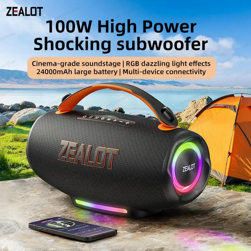 ZEALOT-S167 Portable Bluetooth Speaker 100W Outdoor Wireless Speaker IPX6 Waterproof Party Camping Speaker 12-Hour Battery Life Speaker for Birthday Parties Blue Speaker High-Quality Sound with Excellent Bass