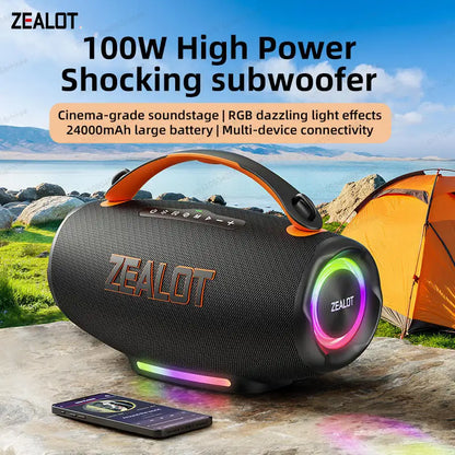 ZEALOT-S167 Portable Bluetooth Speaker 100W Outdoor Wireless Speaker IPX6 Waterproof Party Camping Speaker 12-Hour Battery Life Speaker for Birthday Parties Blue Speaker High-Quality Sound with Excellent Bass