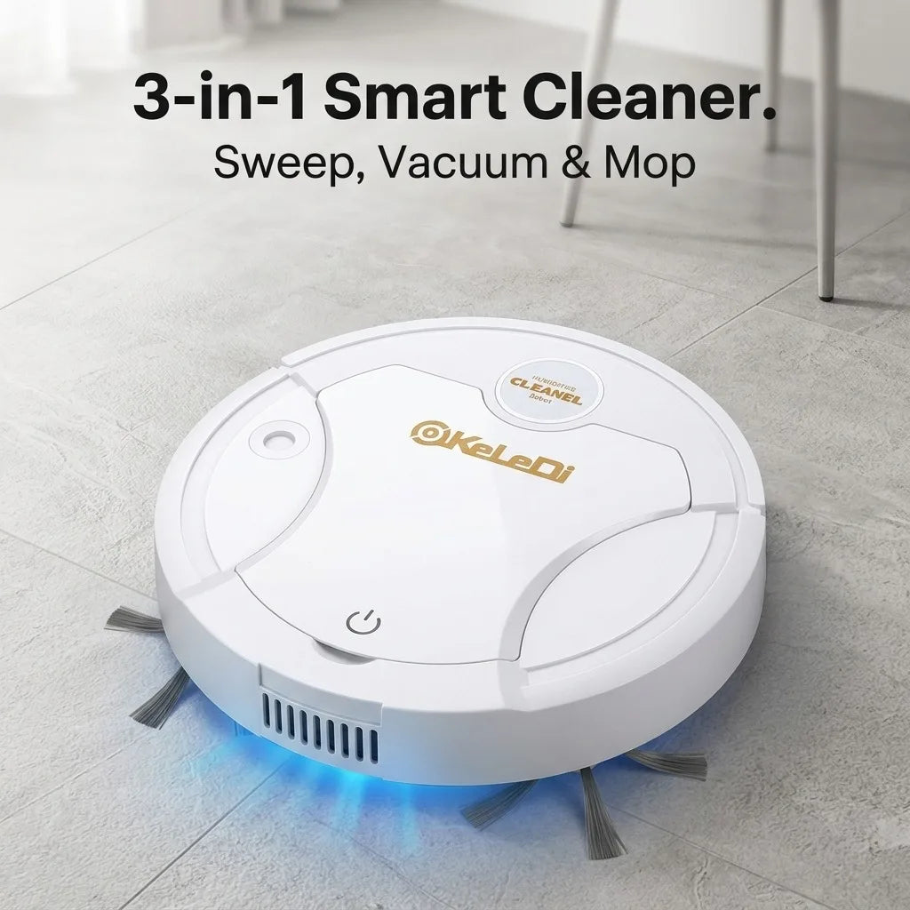 Robot Vacuum Cleaner, 3-in-1 Smart Automatic Sweeping Mopping and Suction Vacuum with Humidifier & LED Atmosphere Light, USB Rechargeable Wireless Floor Cleaner for Pet Hair, Hardwood Floors