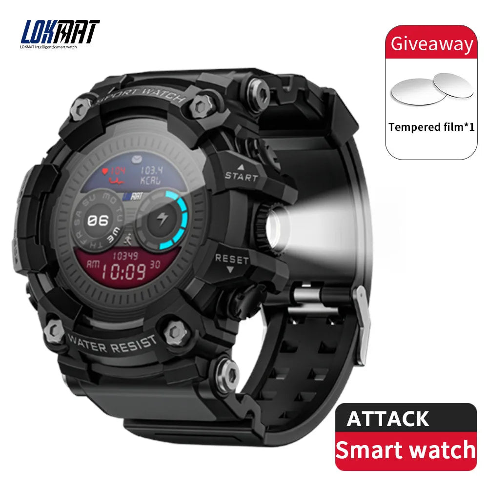 LOKMAT New ATTACK Outdoor Sport Smart Watch Wireless Calls Message Push Rugged Smartwatches Flashlight Fitness Tracker for Phone