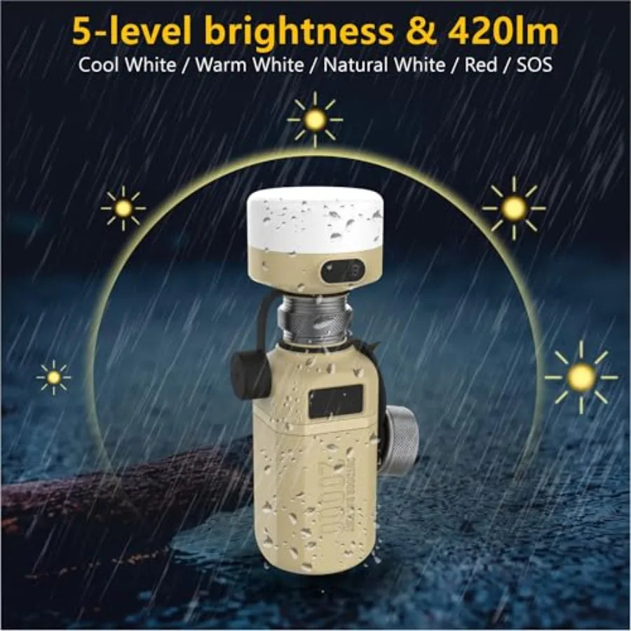 20000mAh Rugged Power Bank with Fast Charge USB-C PD IP68 Waterproof Shockproof Includes 420lm Bright Camping Lantern Tactical