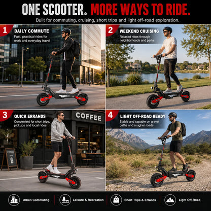 EOEOTWO GT06 Electric Scooter for Adults, 1200W Motor, Up to 30 MPH, 20/40 Miles Long Range, 11" Off-Road Tubeless Tires, Dual Suspension, Dual Disc Brakes, Foldable Commuter E-Scooter