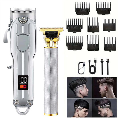 Professional Cordless Hair Clipper Set with LCD Display, USB Rechargeable Hair Trimmer Kit Grooming Kit for Home and Salon Use