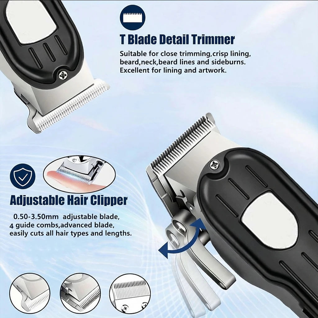 Professional Cordless Hair Clipper Set with LCD Display, Rechargeable Electric Trimmer for Men, Beard & Nose Hair Trimmer All-in-One Grooming Kit , Barber Tools with Combs & Scissors - Perfect Gift for Him