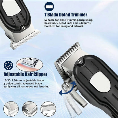 Professional Cordless Hair Clipper Set with LCD Display, Rechargeable Electric Trimmer for Men, Beard & Nose Hair Trimmer All-in-One Grooming Kit , Barber Tools with Combs & Scissors - Perfect Gift for Him