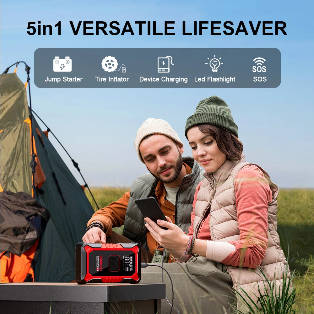 GOOLOO A3 Jump Starter with Air Compressor, 3000A Portable Car Battery Booster (9.0 Gas/6.5L Diesel) with 150PSI Auto-Shutoff Ti