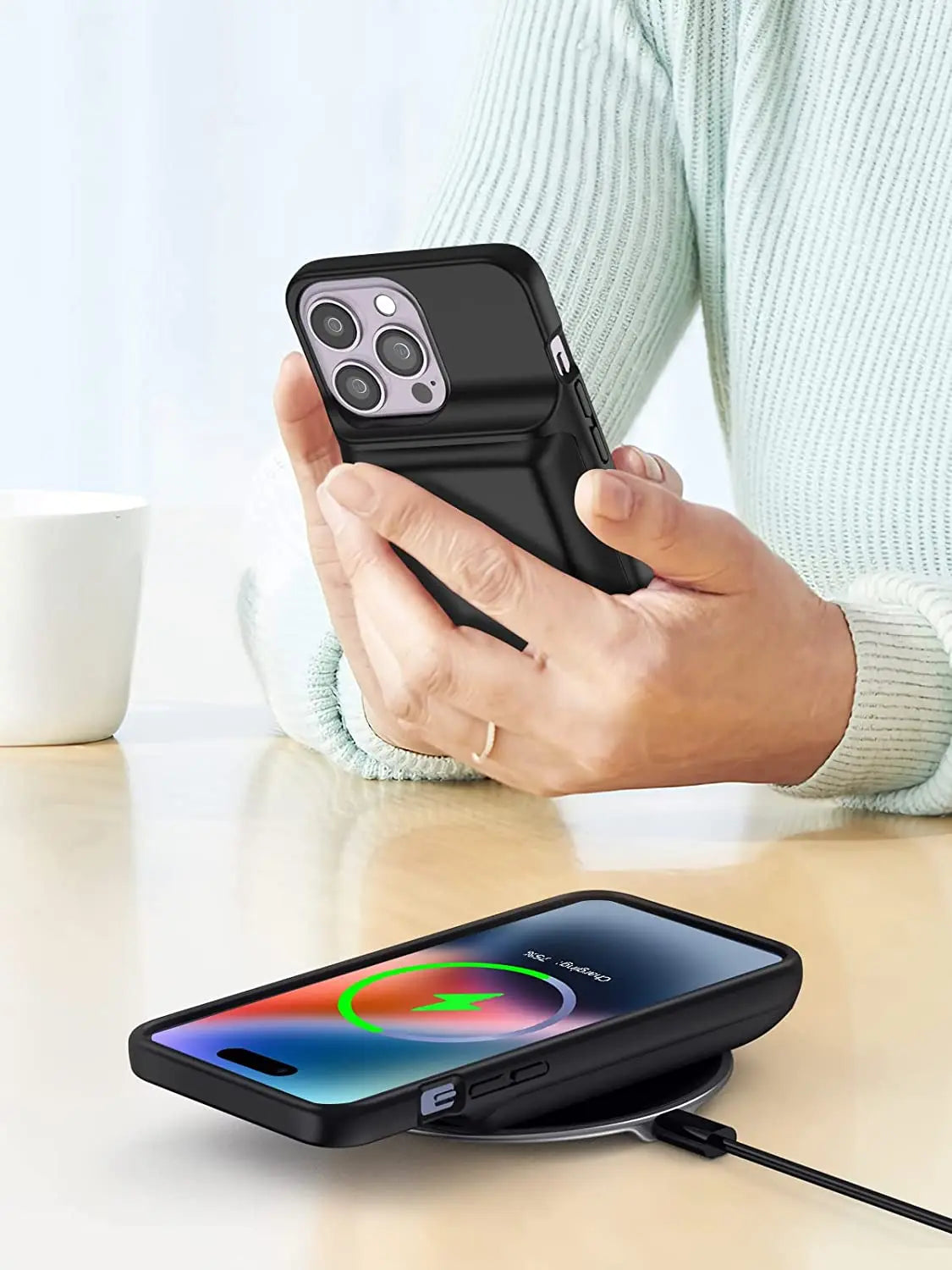 NEWDERY 10000mAh Magnetic Qi Wireless Power Bank Battery Case for iPhone 14 13 Pro Max 12 Pro Max Portable Charging Pack Extended Battery Shell Battery Pack