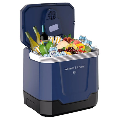 35 Quart (33 L) Electric Cooler & Warmer, Portable Car Refrigerator With Automatic Locking Handle, 12V Car Cooler for Vehicle & Trucks, 110V AC Home Power Cord, Plug In Coolers