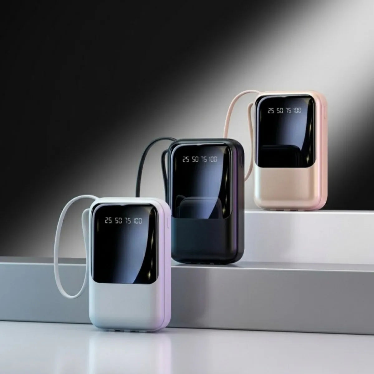 Mini Power Bank with Built‑in Cables, Digital LED Display, Large Capacity Compact Portable Mobile Charger for Phone