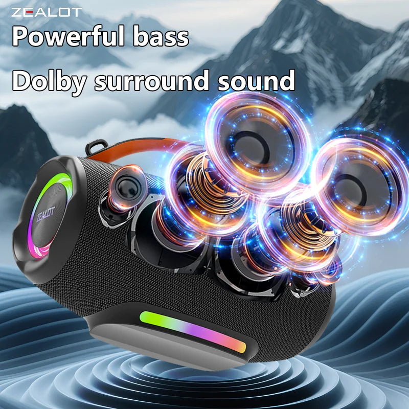 ZEALOT-S167 Portable Bluetooth Speaker 100W Outdoor Wireless Speaker IPX6 Waterproof Party Camping Speaker 12-Hour Battery Life Speaker for Birthday Parties Blue Speaker High-Quality Sound with Excellent Bass
