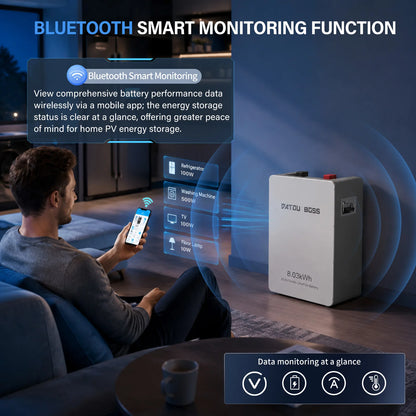 25.6V 314Ah 8.03kWh Wall‑mount LiFePO4 Battery Built‑in BMS RS232 RS485 CAN Bluetooth APP Monitor Up to 15 Units Parallel 8000+ Cycles Solar Energy Storage Battery for Home Commercial UPS Backup Power