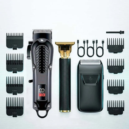 4 in 1 Men's Hair Clipper Set, Cordless Electric Trimmer, Foil Shaver & Nose Trimmer Kit,Beard Cutter, USB Rechargeable Grooming Kit with LED Display, Multiple Guide comb
