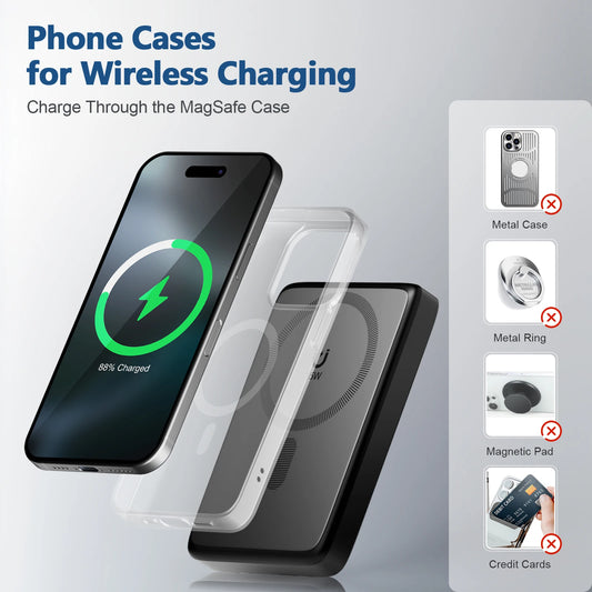 10000mAh Wireless Magnetic Power Bank 2-in-1 Fast Charging 15W Portable External Battery for For iPhone Samsung iWatch