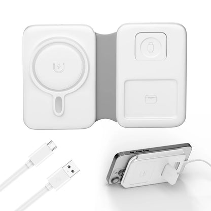 Foldable 3-in-1 15W Wireless Charger Station Magnetic Phone Charge Dock Fast Charging for Apple Watch iPhone 17 16 pro - Travel
