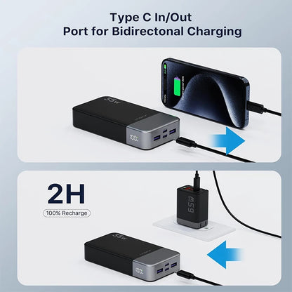 JUOVI Portable Power Bank 35W 20000mAh Battery Pack Fast Charging, PD3.0 QC4.0 Phone Battery Pack with LED Display for iPhone 17 16 15 14, Galaxy, Tablet, Switch, Etc