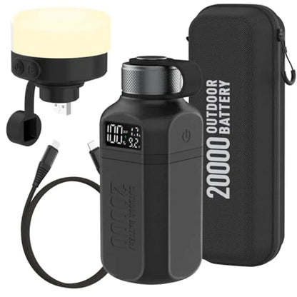20000mAh Rugged Power Bank with Fast Charge USB-C PD IP68 Waterproof Shockproof Includes 420lm Bright Camping Lantern Tactical