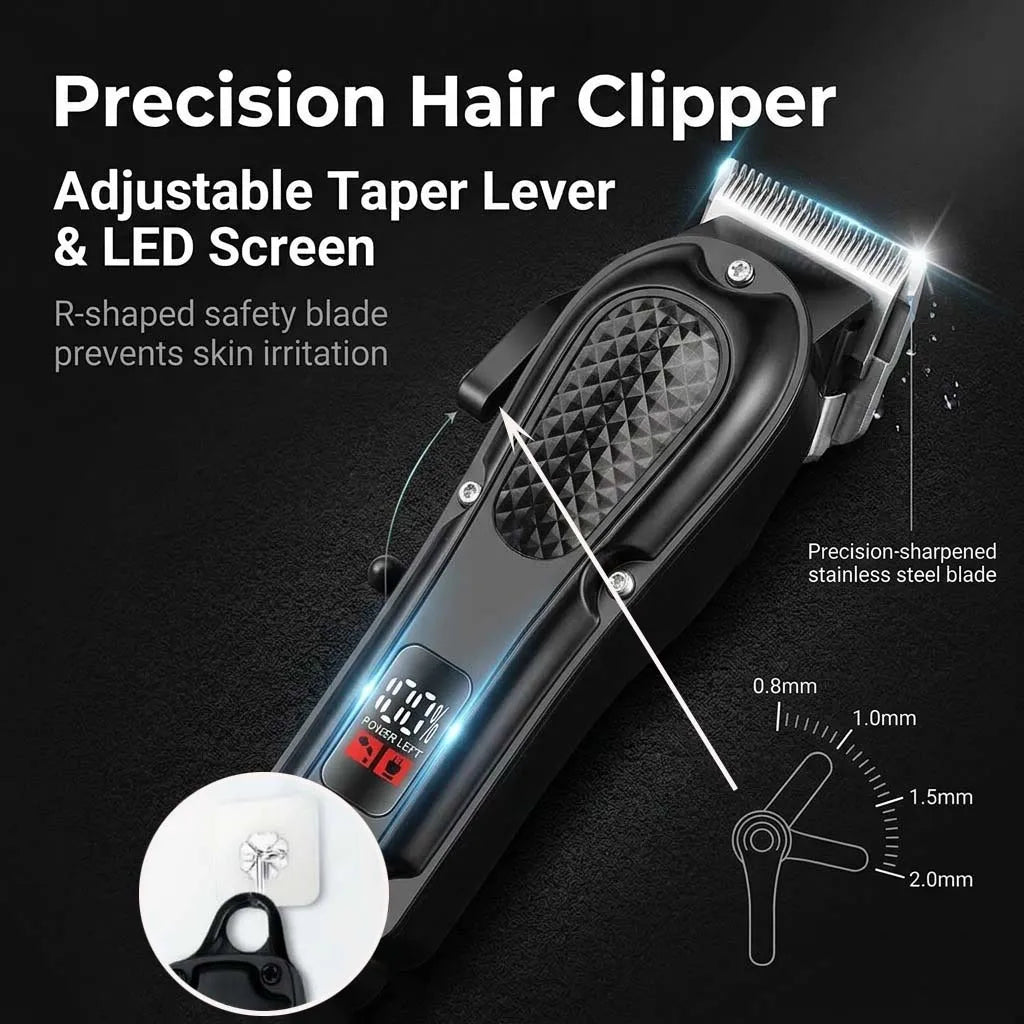 4 in 1 Men's Hair Clipper Set, Cordless Electric Trimmer, Foil Shaver & Nose Trimmer Kit,Beard Cutter, USB Rechargeable Grooming Kit with LED Display, Multiple Guide comb