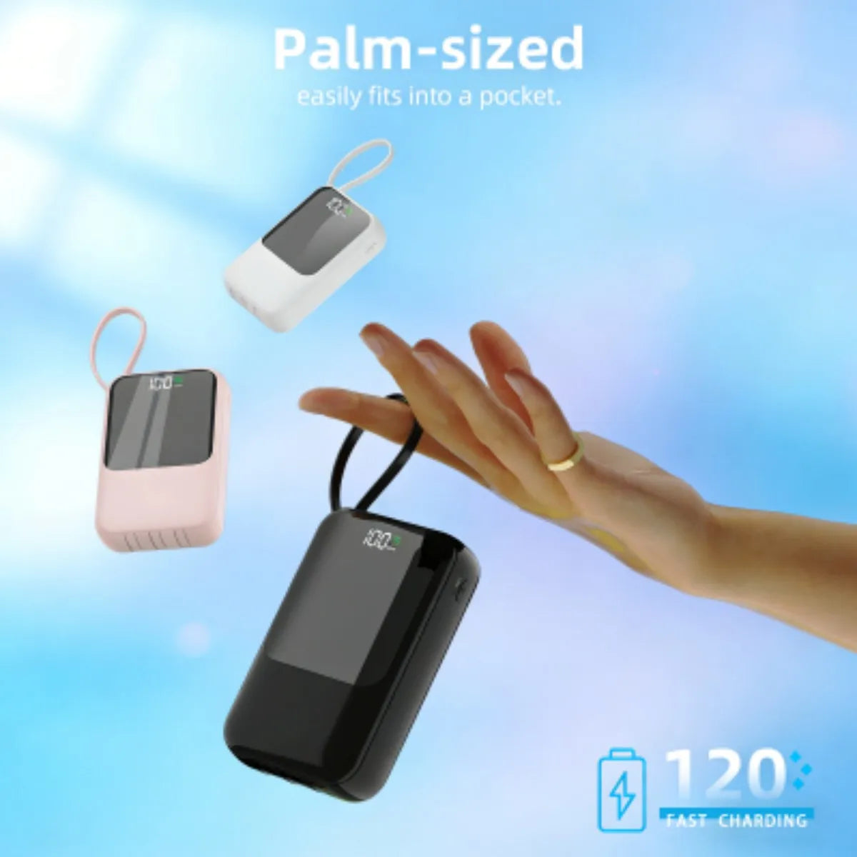 Mini Power Bank with Built‑in Cables, Large Capacity, Compact & Portable Mobile Charger