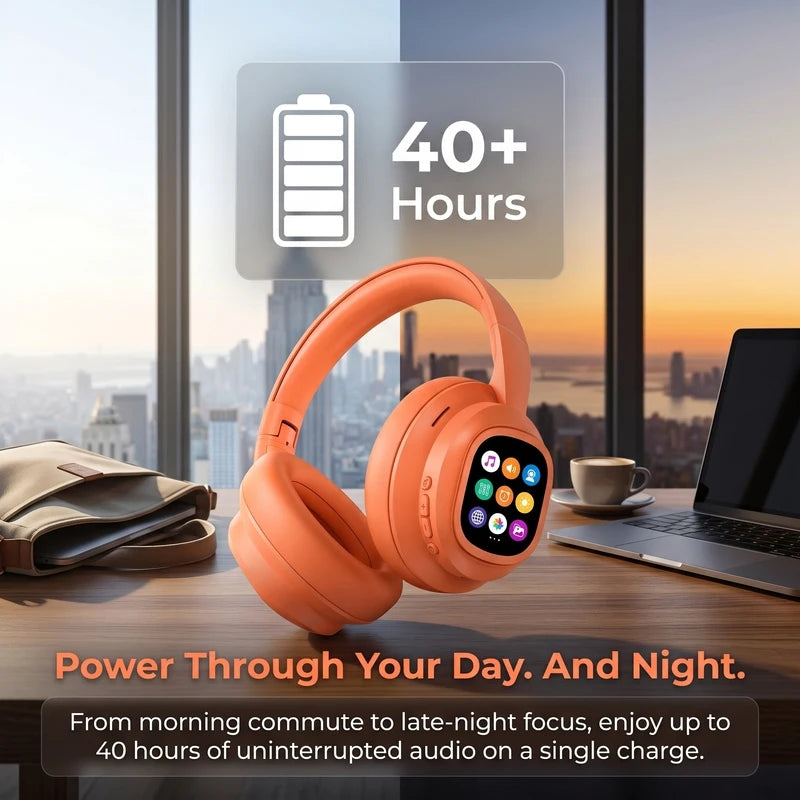 Hi‑Fi Stereo Over‑Ear Foldable Bluetooth Headphones, Wireless Noise Cancelling Headset Equipped with Detachable Magnetic Touch Screen for Phone PC