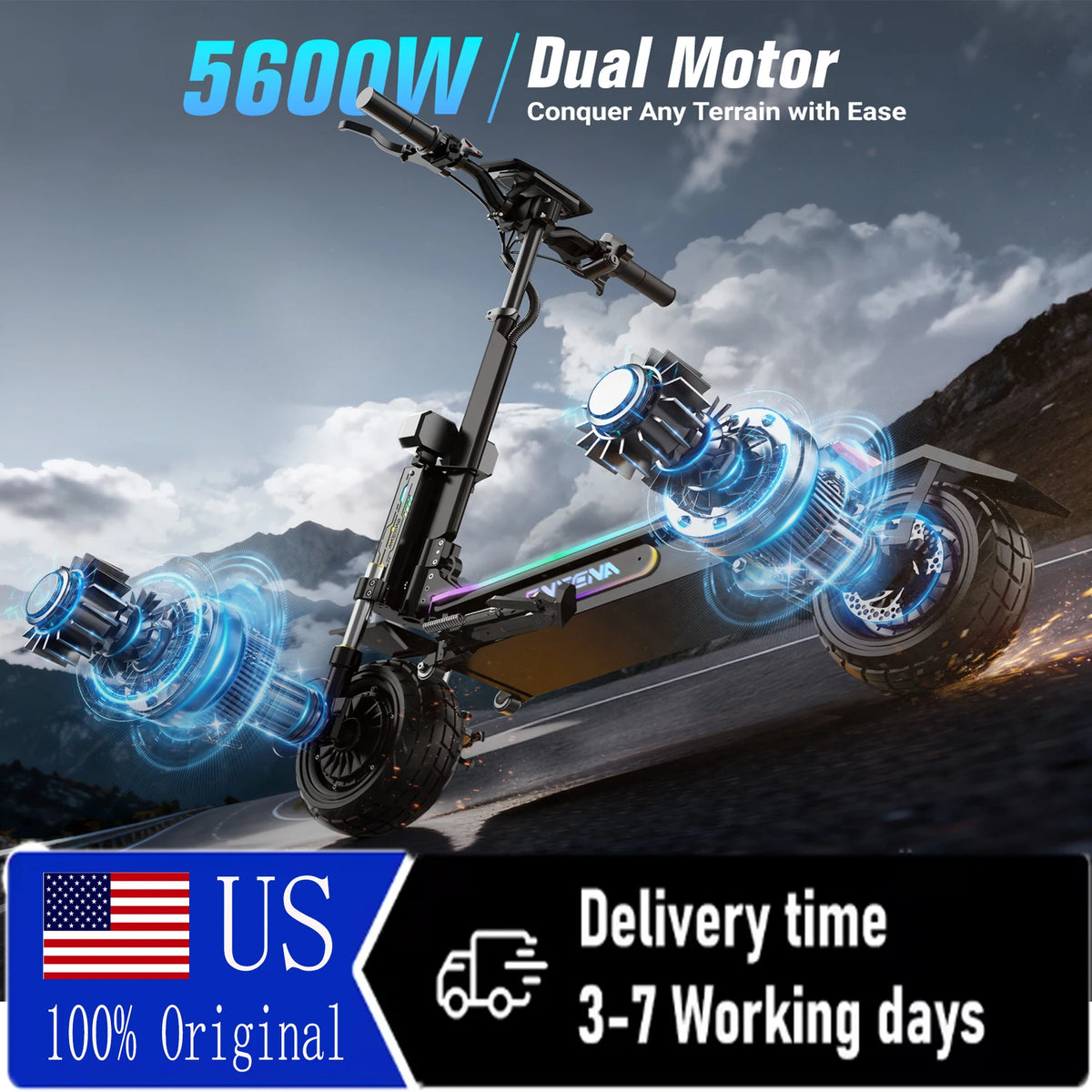 ONECNA GT7 Adult Electric Scooter 5600W Peak Motor 60V27Ah Battery 45 Miles/Hour High Speed 55 Mile Range Dual Shock Absorber Oil Brake System E-ABS Intelligent APP RGB Light Folding Scooter US Inventory FedEx Delivery 3-7 Da
