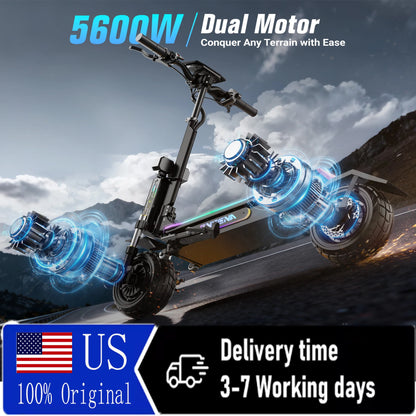 ONECNA GT7 Adult Electric Scooter 5600W Peak Motor 60V27Ah Battery 45 Miles/Hour High Speed 55 Mile Range Dual Shock Absorber Oil Brake System E-ABS Intelligent APP RGB Light Folding Scooter US Inventory FedEx Delivery 3-7 Da