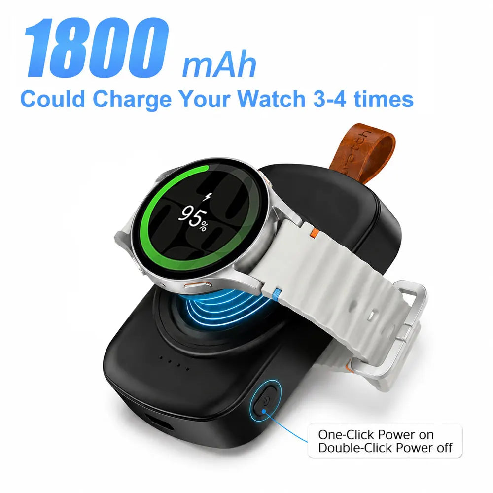 1800mAh Magnetic Wireless Portable Watch Type-C Fast Charger for Samsung Galaxy Watch 8/8 Classic/7 Ultra/6 Classic Fast Charging