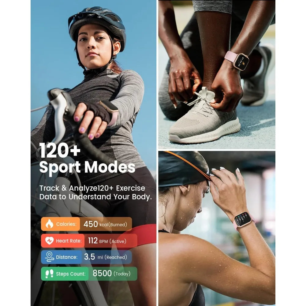 1.85" Smartwatch: Call, Sleep, HR, SpO2, BP, 120+ Modes, IP68, Tracker, 1000mAh, 2 Bands, Pink