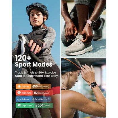 1.85" Smartwatch: Call, Sleep, HR, SpO2, BP, 120+ Modes, IP68, Tracker, 1000mAh, 2 Bands, Pink