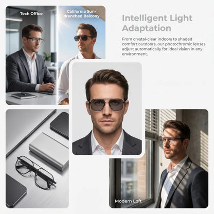 AI-powered smart glasses with metal double-bridge frames, magnetic charging, and color-changing lenses; multifunctional audio glasses with built-in microphone and speaker, suitable for casual travel and everyday office use